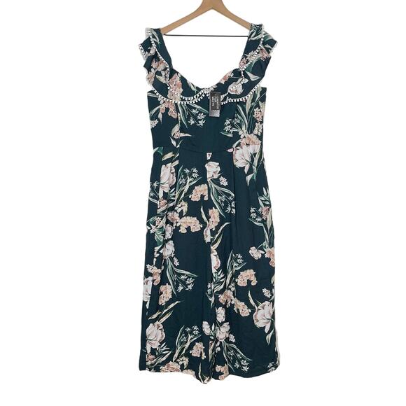 NEW City Chic Jumpsuit Women's Size 16 Green Fresh Field Floral Off The Shoulder - Picture 2 of 9
